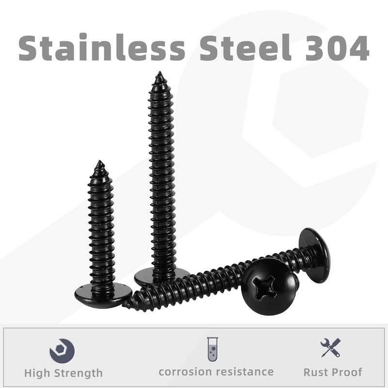 OUSCHR #14 x 1-1/4" Truss Head Wood Screws Sheet Metal Screw, Self Tapping, 18-8 Stainless Steel 304 Black Finish, 25 PCS - Image 3